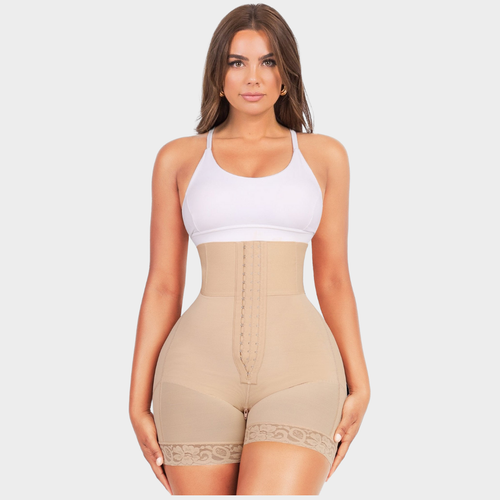 Gaine culotte taille haute réhausseur de fessiers compression ciblée abdominale ventre plat 3 rangées d’agrafes
