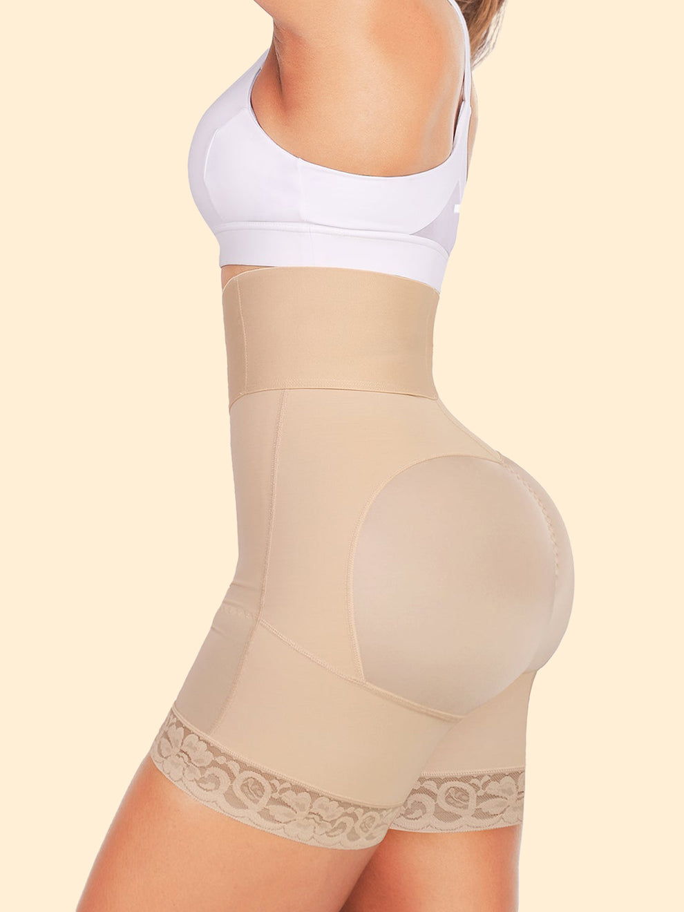 Gaine culotte taille haute réhausseur de fessiers compression ciblée abdominale ventre plat 3 rangées d’agrafes