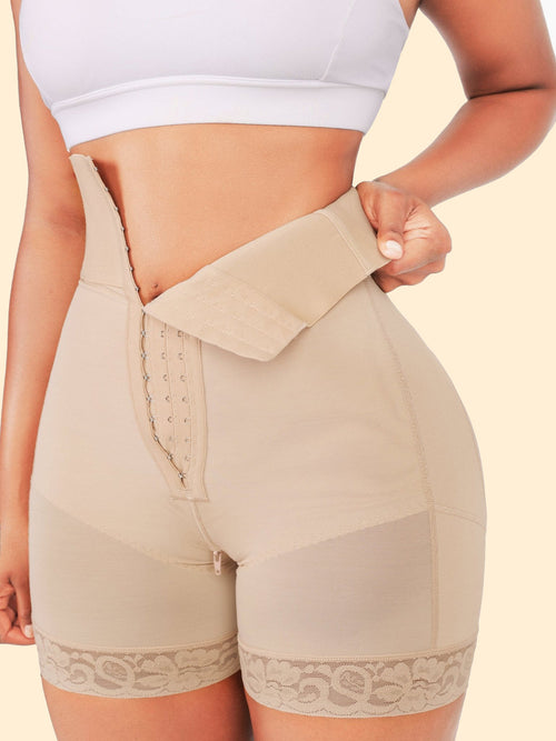 Gaine culotte taille haute réhausseur de fessiers compression ciblée abdominale ventre plat 3 rangées d’agrafes